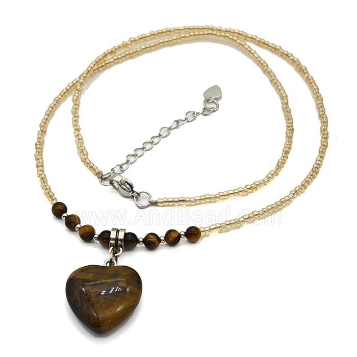 Tiger Eye Stone Heart Necklaces