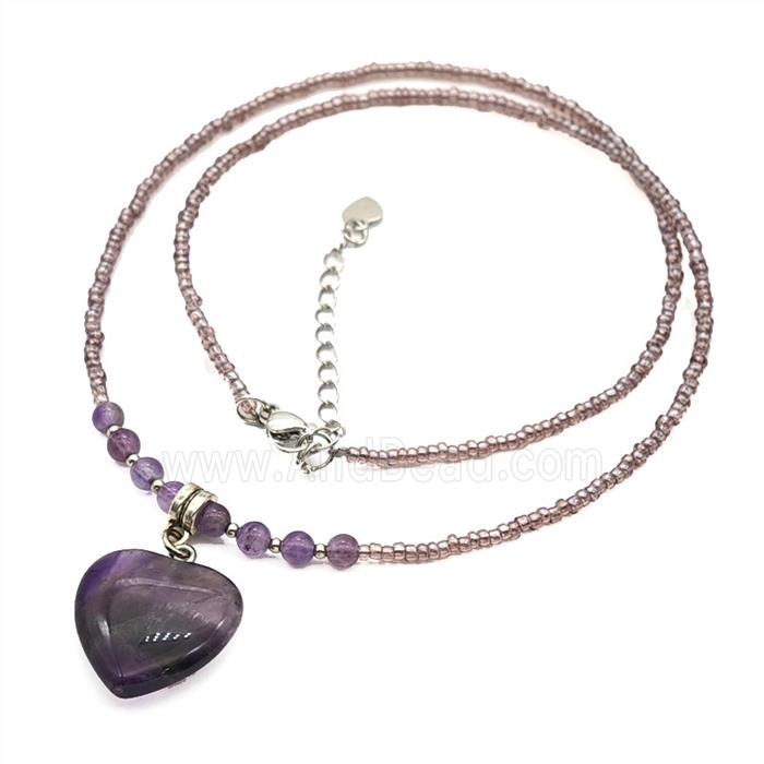 Purple Amethyst Heart Necklaces