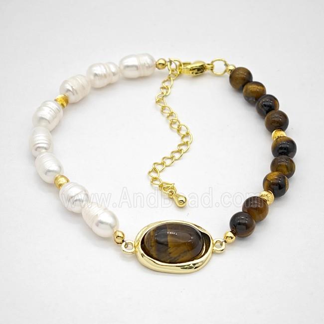 Tiger Eye Stone And Pearl Bracelets Adjustable