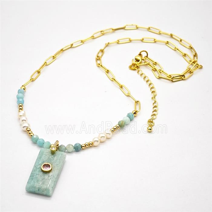 Green Amazonite Pendant Copper Chain Necklaces