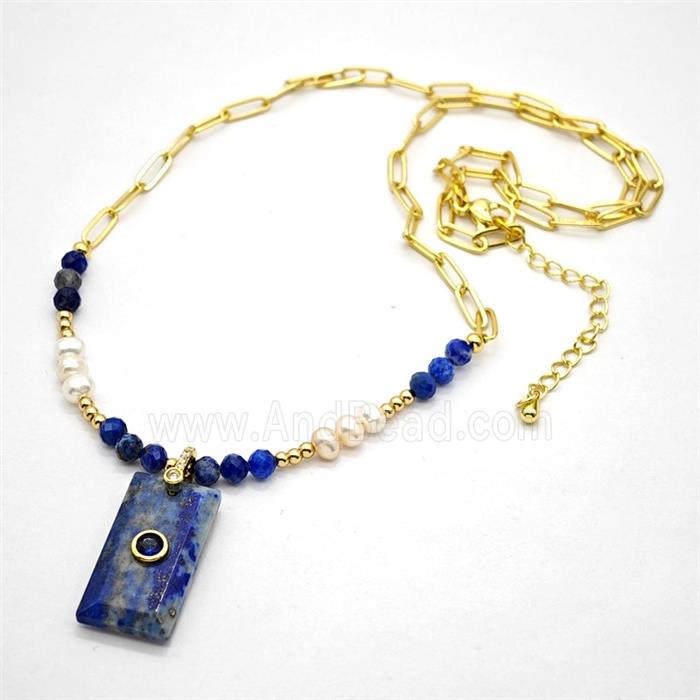 Blue Lapis Lazuli Pendant Copper Chain Necklaces