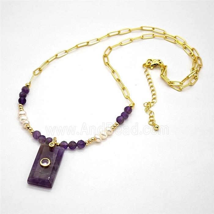 Amethyst Pendant Copper Chain Necklaces