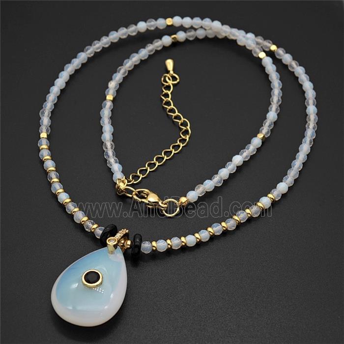 White Opalite Teardrop Pendant Necklaces