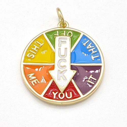 Lucky Wheel Rotatable Pin Arrows Copper Pendant Multicolor Enamel Gold Plated