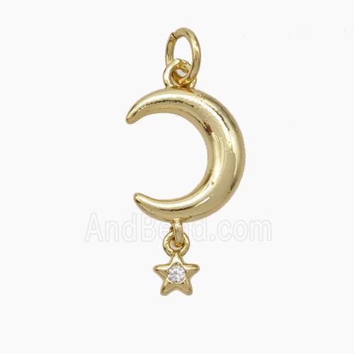 Copper Moon Star Pendant Pave Zirconia Gold Plated
