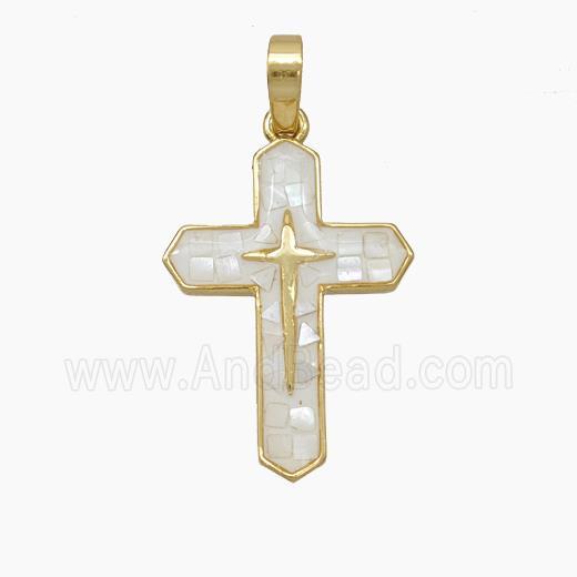 Copper Cross Pendant Pave Shell 18K Gold Plated