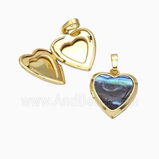 Copper Heart Locket Pendant Pave Shell 18K Gold Plated