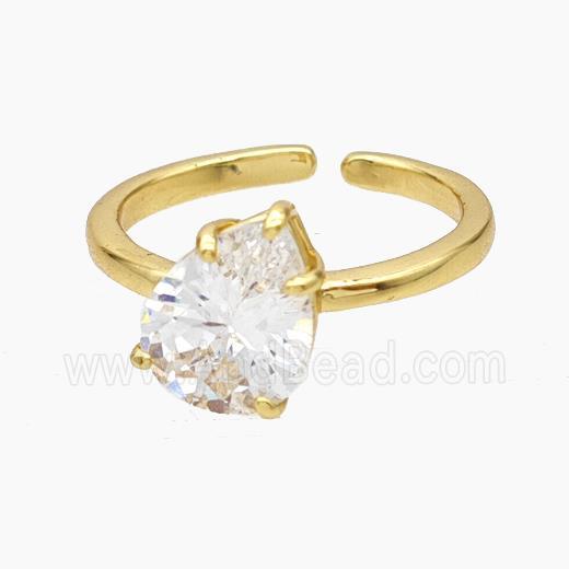 Copper Ring Pave White Zirconia Teardrop Gold Plated
