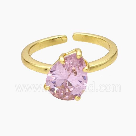 Copper Ring Pave Pink Zirconia Teardrop Gold Plated
