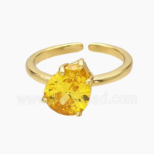 Copper Ring Pave Golden Zirconia Teardrop Gold Plated