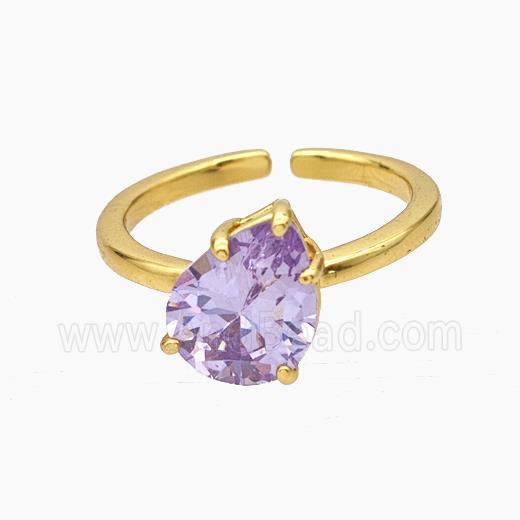 Copper Ring Pave Purple Zirconia Teardrop Gold Plated