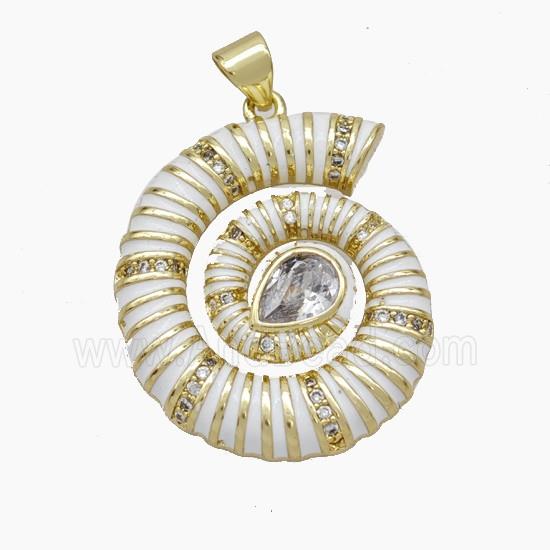 Nautilus Charms Copper Conch Shell Pendant Pave Zirconia White Enamel Gold Plated