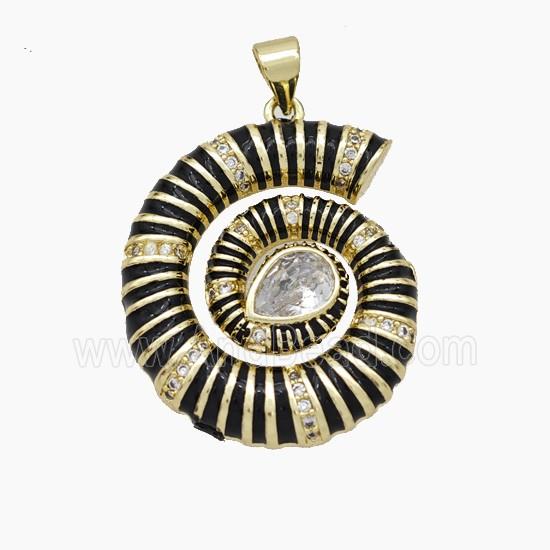 Nautilus Charms Copper Conch Shell Pendant Pave Zirconia Black Enamel Gold Plated