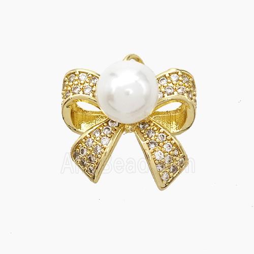 Copper Knotbow Pendant Pave Zirconia White Pearlized Resin Gold Plated