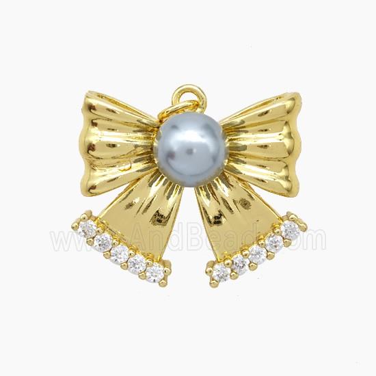 Copper Knotbow Pendant Pave Zirconia Gray Pearlized Resin Gold Plated