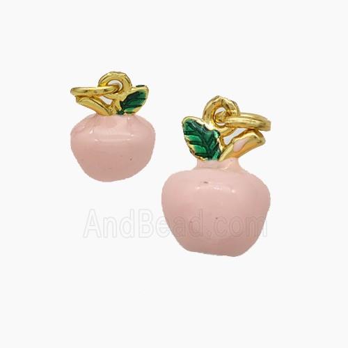 Copper Apple Pendant Pink Enamel Gold Plated
