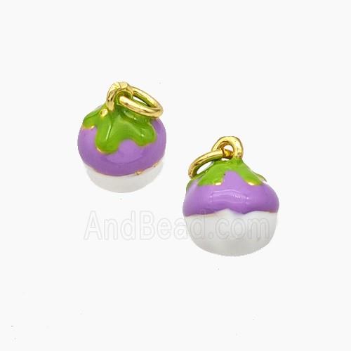 Copper Fruit Pendant White Lavender Enamel Gold Plated