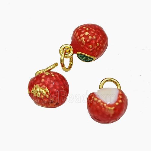 Copper Litchi Pendant Red Enamel Gold Plated