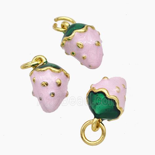 Copper Strawberry Pendant Pink Enamel Gold Plated