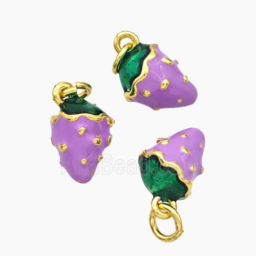 Copper Strawberry Pendant Lavender Enamel Gold Plated