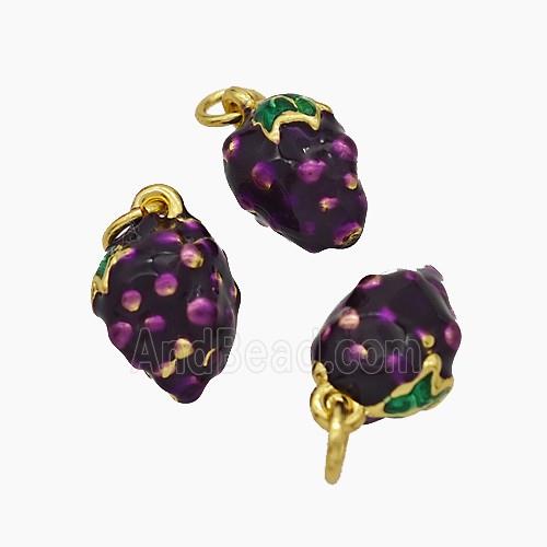 Copper Strawberry Pendant Purple Enamel Gold Plated