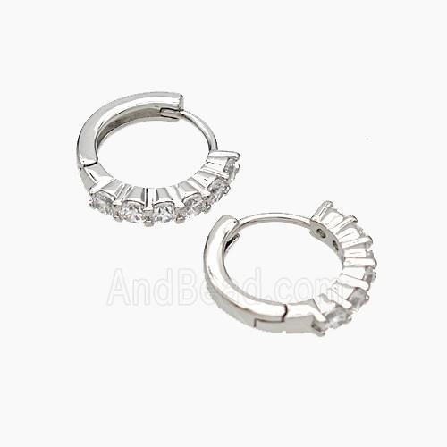 Copper Hoop Earrings Micropave Zirconia Platinum Plated