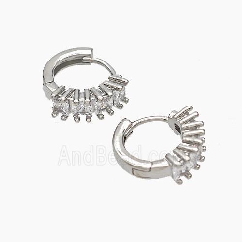 Copper Hoop Earrings Micropave Zirconia Platinum Plated