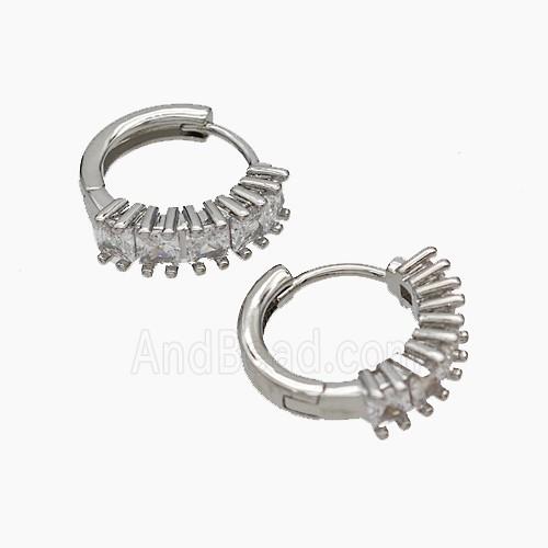 Copper Hoop Earrings Micropave Zirconia Platinum Plated