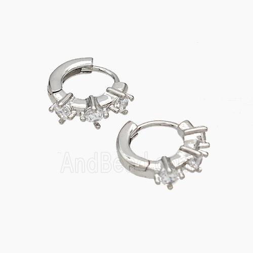 Copper Hoop Earrings Micropave Zirconia Platinum Plated