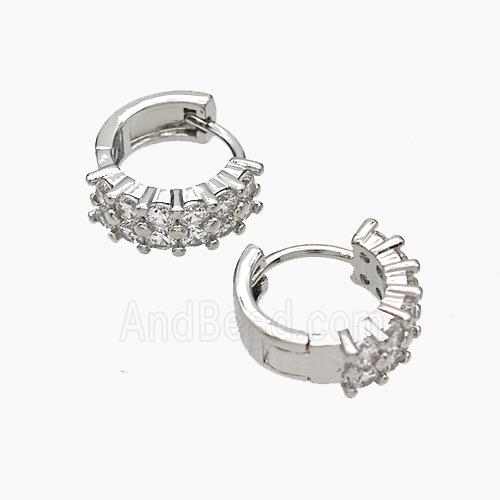 Copper Hoop Earrings Micropave Zirconia Platinum Plated