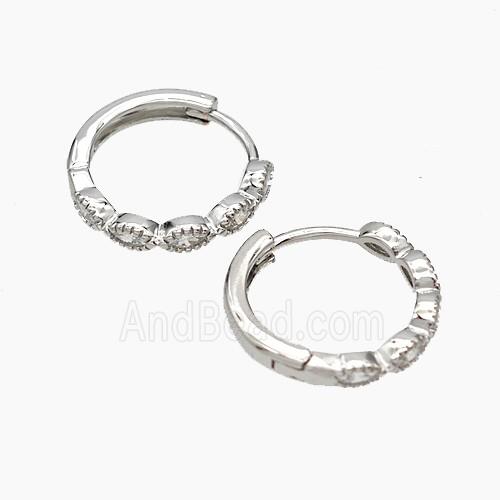 Copper Hoop Earrings Micropave Zirconia Platinum Plated