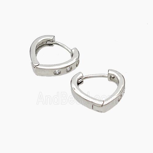 Copper Hoop Earrings Micropave Zirconia Heart Platinum Plated