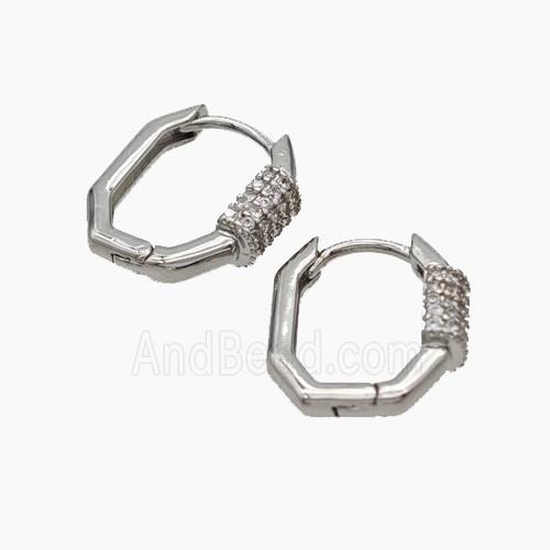 Copper Latchback Earrings Micropave Zirconia Platinum Plated