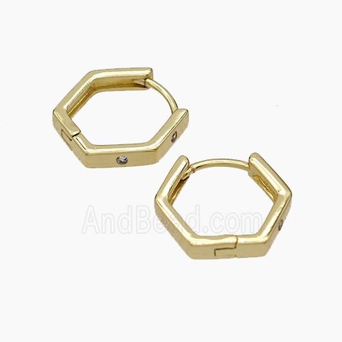 Copper Hexagon Hoop Earrings Micropave Zirconia Gold Plated