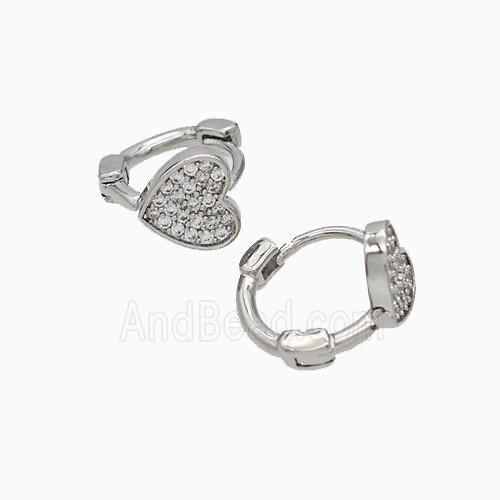Copper Hoop Earrings Micropave Zirconia Heart Platinum Plated
