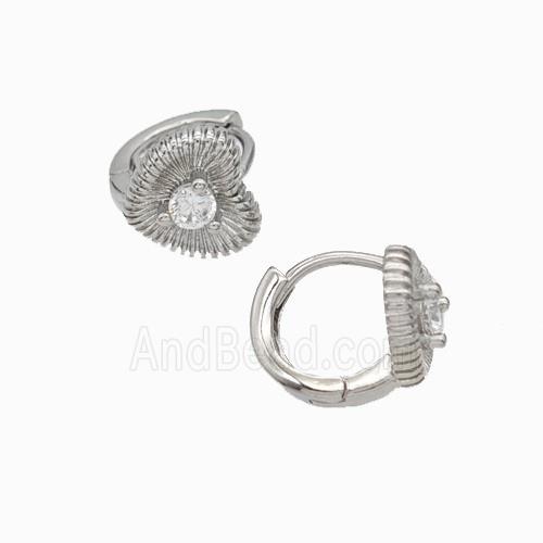 Copper Hoop Earrings Micropave Zirconia Heart Platinum Plated