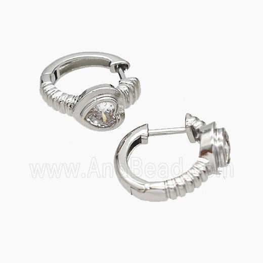 Copper Latchback Earrings Micropave Zirconia Heart Platinum Plated