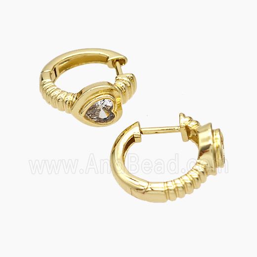 Copper Latchback Earrings Micropave Zirconia Heart Gold Plated