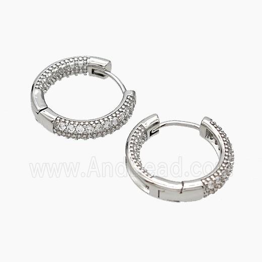 Copper Hoop Earrings Micropave Zirconia Platinum Plated