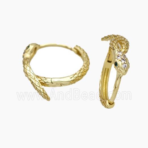 Copper Hoop Earrings Micropave Zirconia Snake Gold Plated