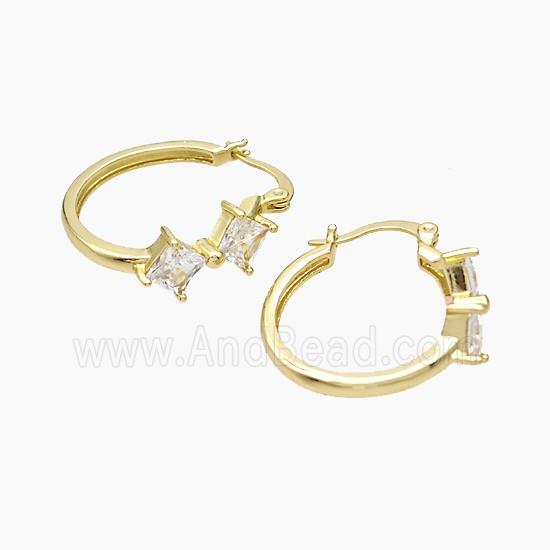 Copper Leaveback Earrings Pave Zirconia Gold Plated