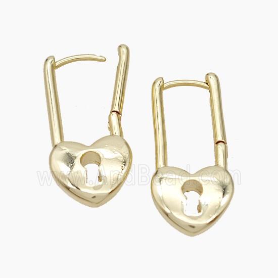 Copper Latchback Earrings Heart Lock Gold Plated