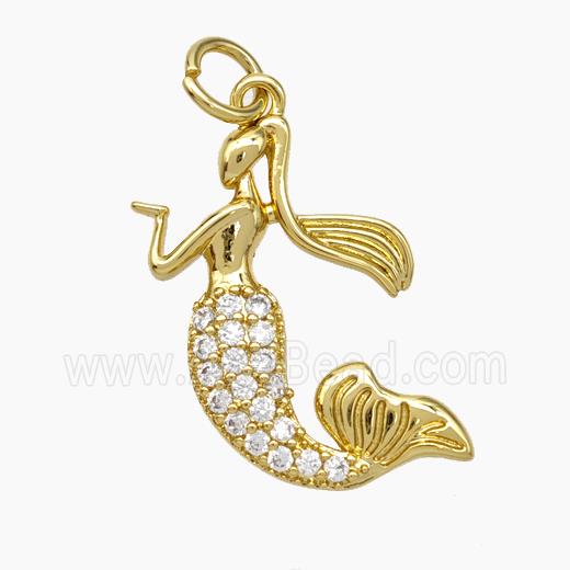 Copper Mermaid Charms Pendant Micropave Zirconia Gold Plated