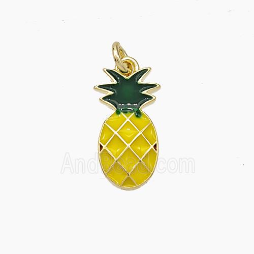 Copper Pineapple Pendant Yellow Enamel Gold Plated