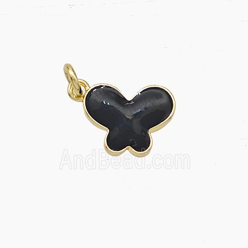 Copper Butterfly Pendant Black Enamel Gold Plated