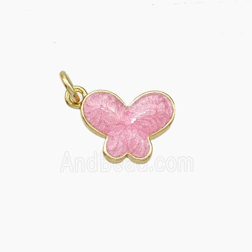 Copper Butterfly Pendant Pink Painted Gold Plated