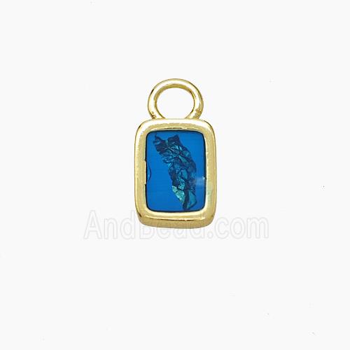 Copper Rectangle Pendant Pave Blue Resin Gold Plated