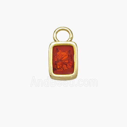 Copper Rectangle Pendant Pave Red Resin Gold Plated