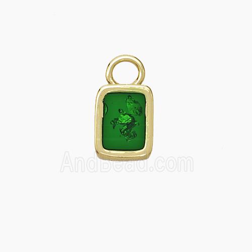 Copper Rectangle Pendant Pave Green Resin Gold Plated