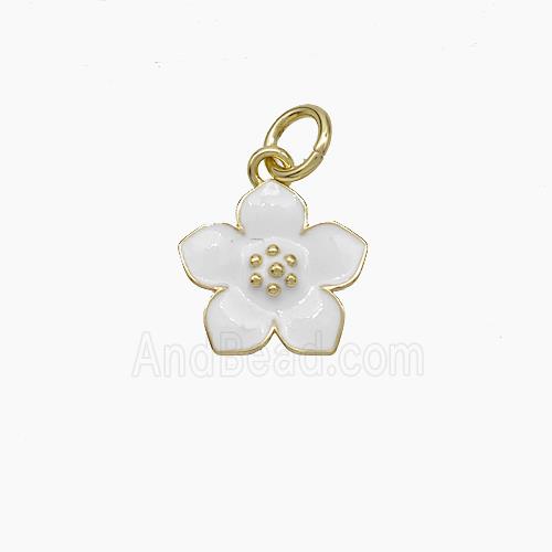 Copper Flower Pendant White Enamel Gold Plated